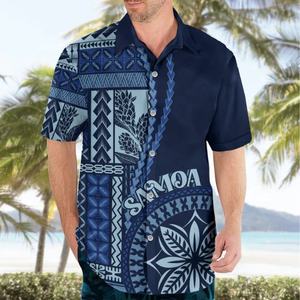 Fabricant et fournisseur de chemises hawaïennes Siapo polynésiennes bleues personnalisées en gros, chemises tribales Aloha de Samoa - Product Image 3