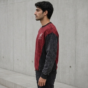 Acid <b>Wash</b> Crewneck Fleece Lined Heavyweight 220g 100% Cotton Solid Custom Made High Quality Men's Winter Casual Hoodie Pakistan - Product Image 5