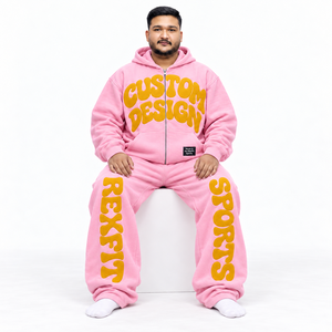 Full <b>Zip</b> <b>Hooded</b> Tracksuit with Chenille Applique Letter Design Wide Leg Sweatpants Custom Casual Sportswear Sets custom unisex - Product Image 2