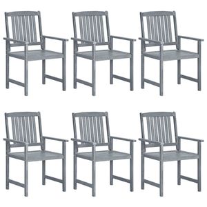 Chaises de patio en bois d'acacia massif avec coussins gris, ensemble de 6 pièces - Product Image 3