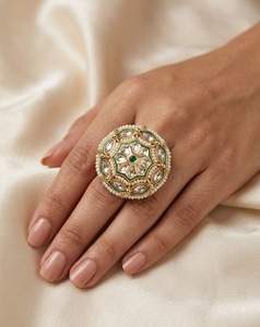 Handcrafted Kundan Floral Motif Big Studded Circular <b>Ring</b> Pearl Work <b>Adjustable</b> <b>Ring</b> For Women Imitation Jewellery Manufacturers - Product Image 6