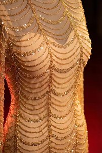 Robe de soirée sirène haut de gamme en perles dorées à manches longues, robe de mariée de luxe pour réception, sur mesure, vente en gros - Product Image 2