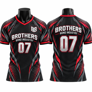 Camiseta de fútbol geométrica negra y roja para hombre, al por mayor, transpirable, de poliéster, para gimnasio, uniforme de equipo sublimado, conjunto deportivo. - Product Image 6