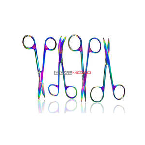 Ciseaux à suture Iris Micro Point, revêtement en titane multicolore arc-en-ciel, qualité supérieure, crochet délicat, manuel - Product Image 1