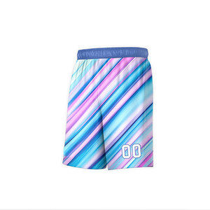 Uniforme de Baloncesto Sublimado de Alto Rendimiento, Azul, Rosa y Morado a Rayas, Tela Transpirable y Flexible - Product Image 5