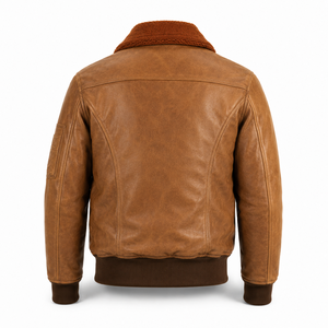 <b>Mens</b> Motorcycle Leather Flight <b>Jacket</b> Turn-down Collar <b>Cargo</b> Pockets Rib Knit Waistband Canvas Front Waterproof Windproof - Product Image 2