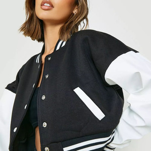 Wholesale Custom Hot Fit Crop Women's <b>Varsity</b> Baseball <b>Jacket</b> High Quality Crop Top with Long Winter Sleeves Blank Leather - Product Image 3