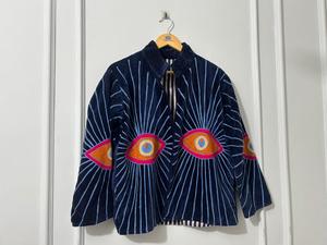 Chaqueta Bomber de Terciopelo Suzani Bordada y Tejida, Transpirable, Estilo Bohemio, Abrigo de Invierno Hecho a Mano, Prenda Étnica para Festivales, Talla Única - Product Image 3