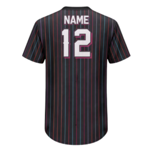 Custom Sublimated Mens <b>Baseball</b> Jersey Teamname 12 Striped Black Red Blue V-Neck Short Sleeve Breathable Full Button Regular Fit - Product Image 2