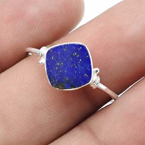 925 Sterling Silver <b>Teenager</b> <b>Gift</b> Classy Cushion Cut Lapis Lazuli Gemstone Ring Natural Bezel Setting Handmade Bohemian Ring - Product Image 4