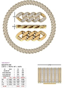 Collar de Cadena Cubana de 17 mm, Oro Sólido de 14k, Estilo Hip Hop, Diamantes Cultivados en Laboratorio, Corte Baguette Redondo, 17.17 Quilates, Lujoso, para Uso Diario, Unisex - Product Image 1