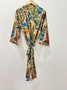 Bata Kimono con Estampado Floral para Mujer, Manga Larga, Largo Completo, Ropa de Dormir Informal, 100% Algodón, Ropa de Verano - Product Image 1
