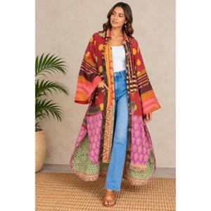 Abrigo Largo Kantha Vintage para Mujer, Chaqueta de Algodón Hecha a Mano en India, Chaqueta Estilo Boho con Estampado de Patchwork - Product Image 1