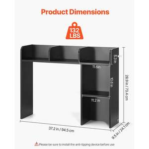 2-Tier 37.2\" X 9.5\" X 28.9\" Black Wood Desktop Bookshelf Organizer Anti-Slip Feet Pads <b>Office</b> Home Storage Rack Display <b>Shelf</b> - Product Image 3