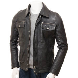 Blouson de motard en peau de mouton à capuche pour homme de qualité supérieure, coupe personnalisable, devant en toile, élégant, en cuir véritable avec doublure en fausse fourrure, livraison rapide - Product Image 4