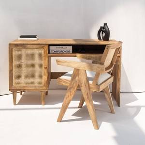 Escritorio de Madera de Ratán Merino Vandana Vesta, Muebles de Oficina Modernos de Madera Maciza Natural - Product Image 4