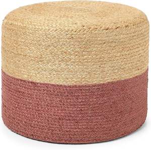 Meilleur prix Pouf rond en jute, tabouret de sol, pouf artisanal indien pour salon et hôtel, console avec incrustations en os - Product Image 2