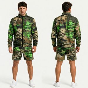 Green Matrix Camouflage Men Windbreaker Short Sets Durable Polyester Quick Dry <b>Hooded</b> Outdoor Training Windbreaker Short Sets - Product Image 1