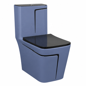 Inodoro de Cerámica Moderno de Una Pieza, Diseño Cuadrado Azul Oscuro, Estilo Contemporáneo, Montaje en Suelo, Descarga Lenta, para Villa o Apartamento - Product Image 1