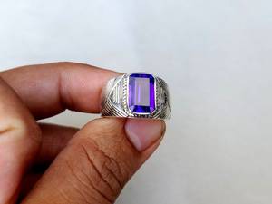 Blue Sapphire Signet <b>Ring</b> Cushion Gemstone 925 Sterling Silver Designer <b>Ring</b> Men Women Gift Elegant Jewelry - Product Image 2