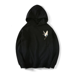 Sweat-shirt à capuche noir pour homme avec motif grue brodé à la main, coupe classique, décontracté, pour l'automne - Product Image 2