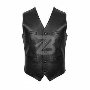 Men's PU Leather Winter <b>Cowboy</b> <b>Vest</b> with Zipper Closure Waterproof & Breathable 4 Pockets Factory Direct Outerwear - Product Image 1