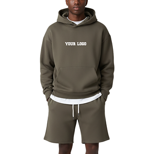 Ensemble court deux pièces personnalisé en coton respirant à 100 %, avec logo imprimé en relief, style streetwear ample et tendance - Product Image 5