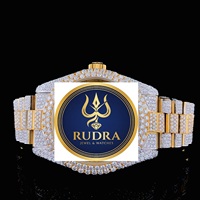 Montres RUDRA JEWELS, luxe, acier inoxydable, mouvement mécanique automatique, sport, élégant, boîtier carré en moissanite, 39 mm, cristal