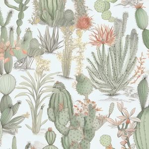 Papel Tapiz Autoadhesivo con Diseño Floral Verde del Oeste y Cactus, Estilo Vintage Desértico - Product Image 1