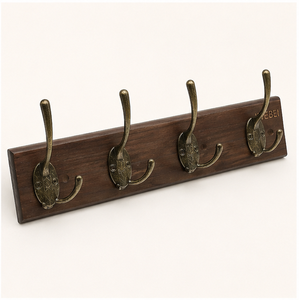 Porte-manteau mural avec 4 crochets en laiton antique, organisateur d'entrée en bois massif pour manteaux, chapeaux et sacs, au prix le plus bas - Product Image 3