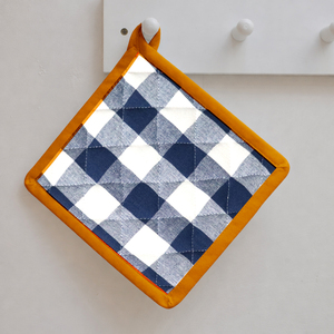 Los más vendidos: Porta ollas de algodón 100% reciclado con patrón a cuadros teñido, suaves y duraderos para uso en cocina, proveedor indio. - Product Image 1