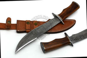Couteau Bowie en acier Damas fait main, 38 cm, manche en bois avec étui en cuir, lame fixe ultra-affûtée pour la chasse, le camping et la survie - Product Image 4