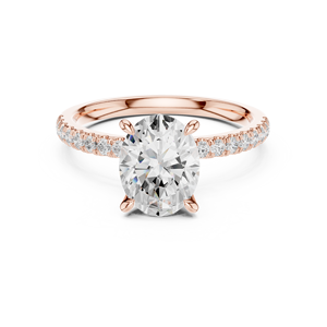 Bague de fiançailles en or rose avec diamant de laboratoire taille ovale, pavé, solitaire, pour femme - Product Image 2