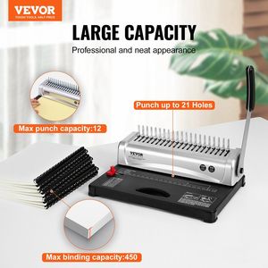Macchina per rilegatura a pettine a 21 fori 450 fogli raccoglitore libri 100 pz 3/8 ''spine per dimensioni lettera e A4/A5 - Product Image 2