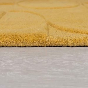 Tapis en laine tufté à la main de luxe jaune moutarde, motif géométrique abstrait circulaire, tapis moderne pour salon, tapis de décoration personnalisé pour la maison - Product Image 3
