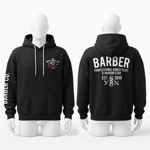 Premium 320 GSM Cotton Fleece Barber Hoodie Black <b>Pullover</b> Custom Screen Printed Logo Barber Workwear Topwear Style - Product Image 1