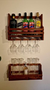 Soporte de Madera para Botellas de Vino y Vasos con Ganchos Colgantes, Organizador Decorativo para Cocina, Hogar y Bar - Product Image 4