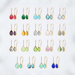 Boucles d'oreilles pendantes en forme de poire en quartz cristal – Boucles d'oreilles goutte d'eau serties de pierres de naissance pour femmes - Product Image 2