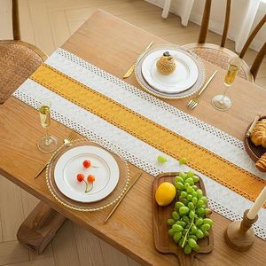 Runner da Tavolo in Macramè e Iuta Stile Boho, 72 Pollici, Giallo, Decorazione Rustica Autunnale per la Casa con Nappe, Stile Fattoria - Product Image 4