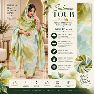 Tissu en voile 100% coton inspiré de l'aquarelle, motif lapin soudanais Toub |   Impression numérique abstraite vert olive et aqua, drapé de 44 pouces - Product Image 5