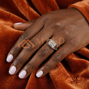 Elegant 925 Sterling <b>Silver</b> <b>Emerald</b> Cut Diamond Geometric Engagement <b>Ring</b> with Open Split Band for Women - Product Image 4