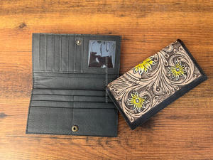 Nouveau portefeuille de sculpture d'outillage fait à la main portefeuilles floraux en cuir à deux volets Design en cuir usiné pour portefeuille en cuir véritable pour femmes - Product Image 5