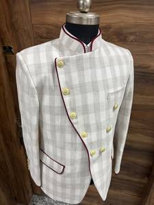 Traje de boda doble botonadura color marfil para hombre |   Traje de Novio Estilo Príncipe |   Traje Formal de Dos Piezas con Diseño a Cuadros - Product Image 6