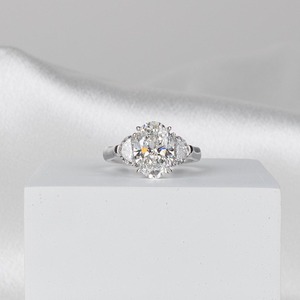 IGI Certified 3CT Oval Lab Diamond Engagement <b>Ring</b> 14K White Gold Three Stone Prong Set Half <b>Moon</b> Side Diamonds Minimalist <b>Ring</b> - Product Image 1