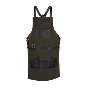 Tablier en toile avec poches en cuir et bretelles croisées pour uniforme de personnel de restaurant et de bar - Product Image 1