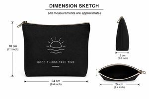 Minimalist Canvas Cosmetic Bag With Zipper Closure Good Things Take Time Design Small Portable <b>Makeup</b> <b>Case</b> - Product Image 2