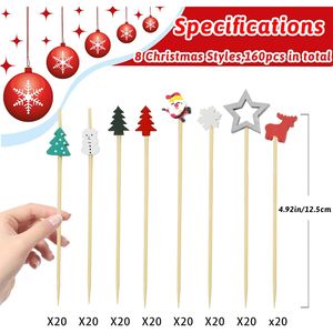 160 Stuzzicadenti a Tema Natalizio, Babbo Natale, Fiocchi di Neve, Albero di Natale, Stuzzicadenti in Bambù per Bevande, Frutta e Dessert - Product Image 3