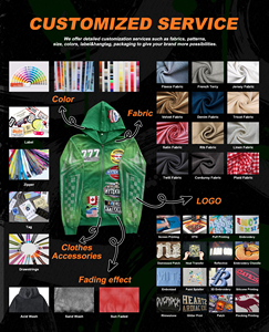 เสื้อฮู้ดดี้ผ้าฝ้ายปักลายแบบดิสเทรสคุณภาพพรีเมียมสั่งทำพิเศษ ทรงครอปโอเวอร์ไซส์ ซิปหน้า ล้างสีแบบแอซิดวอช สำหรับผู้ชาย - Product Image 6