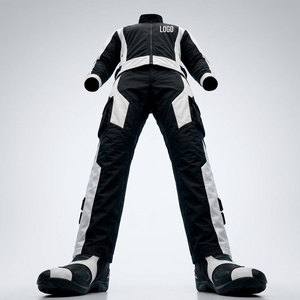 Men Motorcycle Riding Suit Full Sleeve Black White Windproof Polyester Pants Set All Seasons <b>Racing</b> Wear - Product Image 2