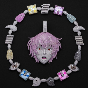 Colgante de Rostro de Dibujos Animados Único, Personalizable, de Plata de Ley Chapada en Oro Rosa de 14K, con Diamante Real Certificado por IGI, para Hombre - Product Image 2